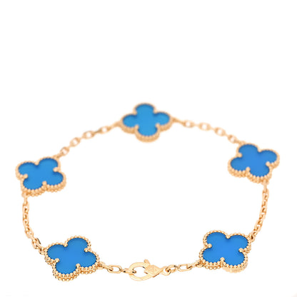 Van Cleef & Arpels 18K Yellow Gold Blue Agate 5 Motifs Vintage Alhambra Bracelet 2 of 4