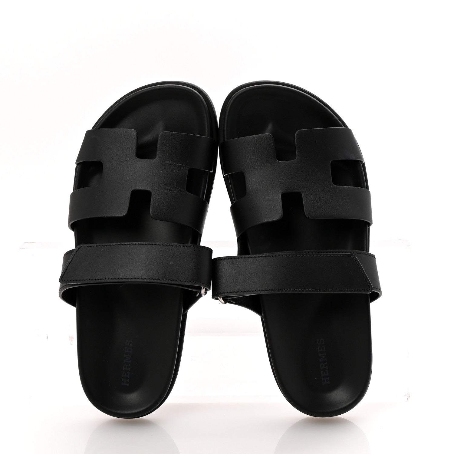 Hermes Calfskin Womens Chypre Sandals 38.5 Black 2 of 10
