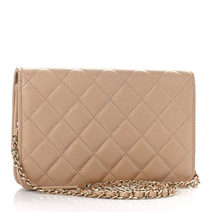 Chanel Caviar Quilted Crystal CC Wallet On Chain WOC Beige 3 of 10