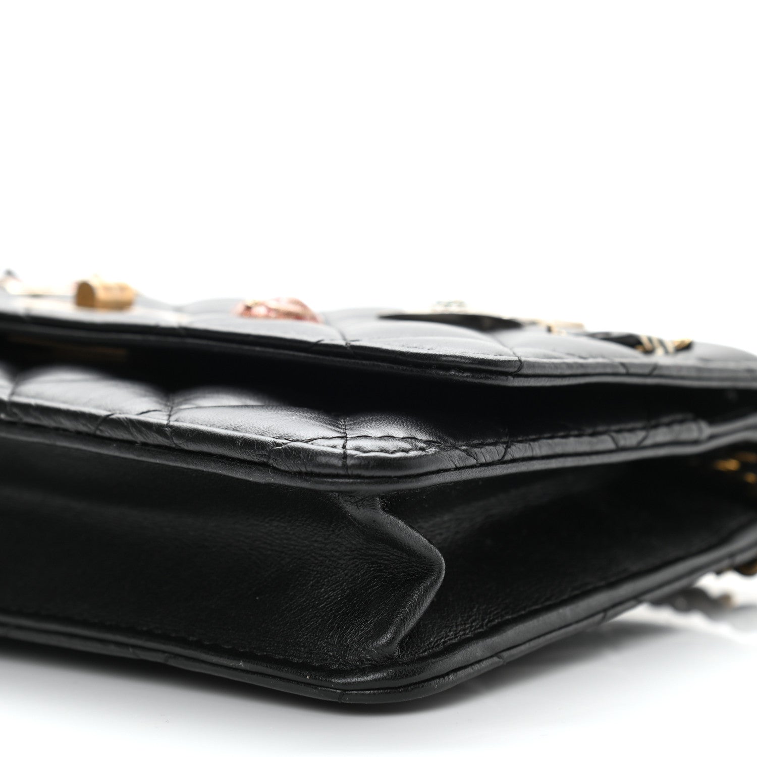 Chanel Aged Calfskin Quilted Lucky Charms 2.55 Reissue Wallet On Chain WOC Black 11 of 12