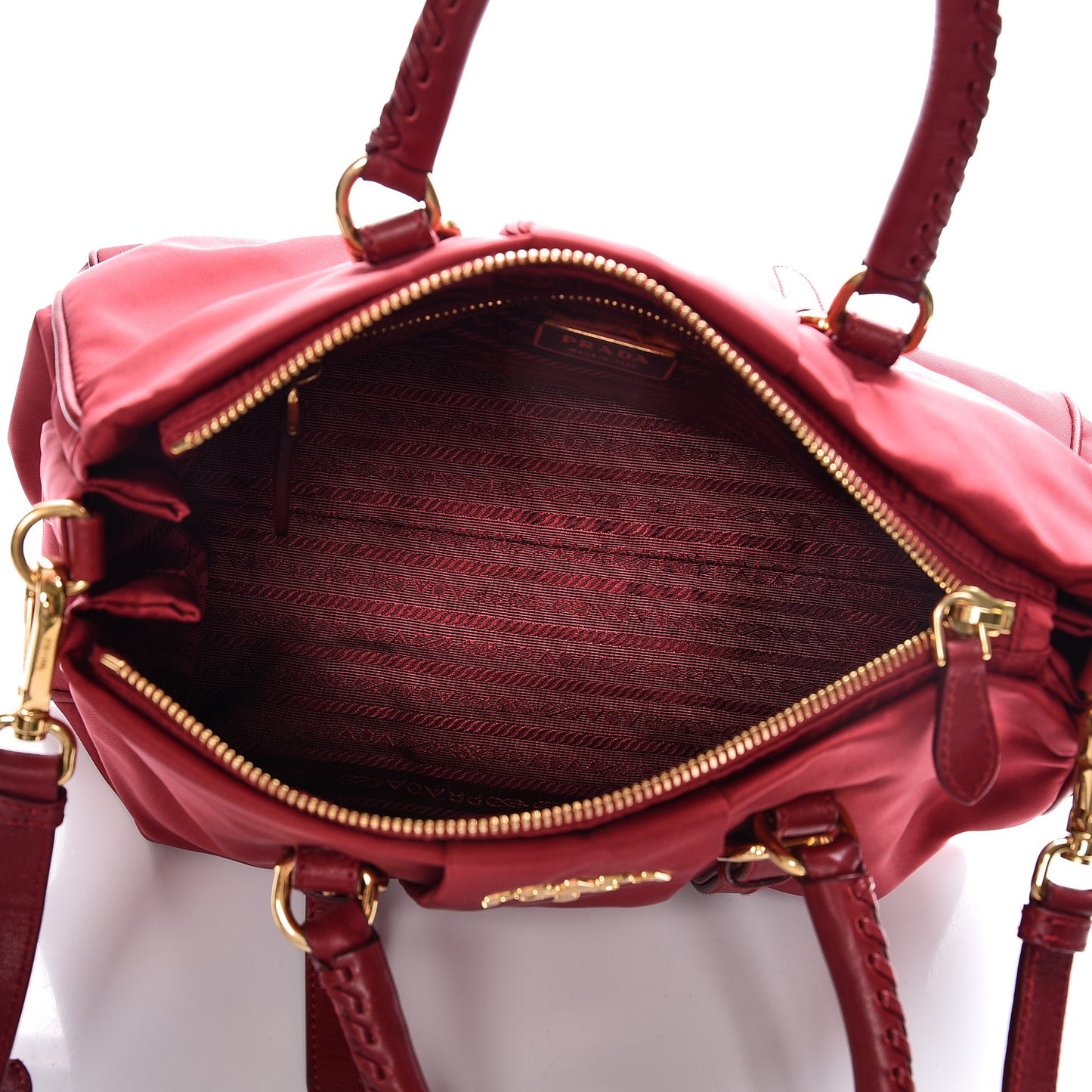 Tessuto Nylon Soft Calf Shopping Satchel Cherry