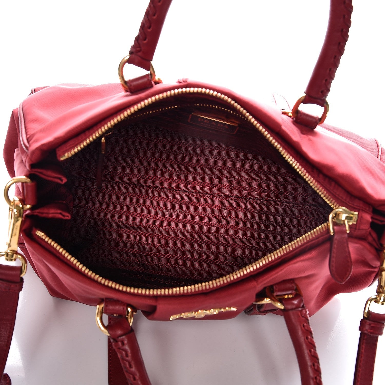 Prada Tessuto Nylon Soft Calf Shopping Satchel Cherry 6 of 9
