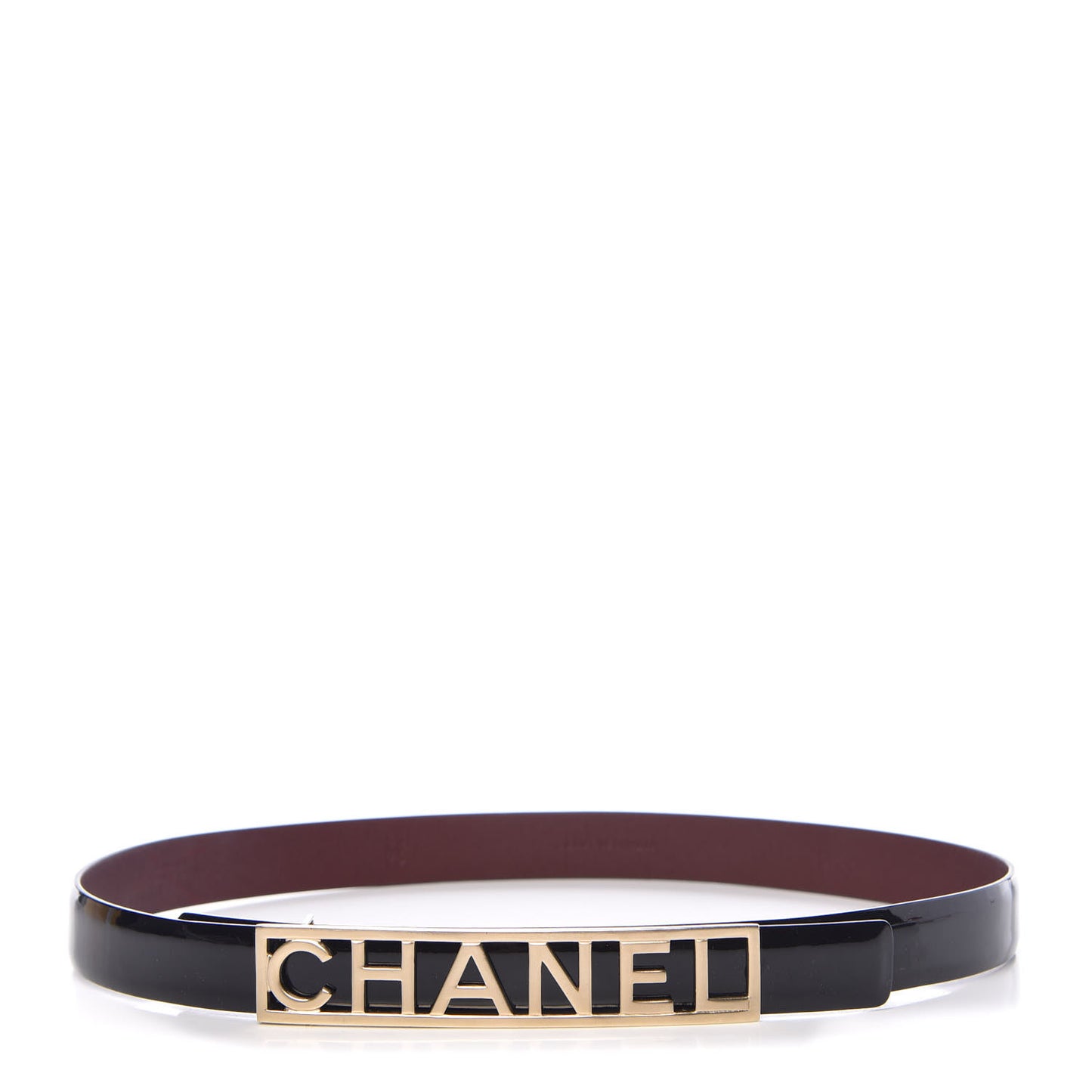 Patent Calfskin Logo Skinny Belt 65 26 Black