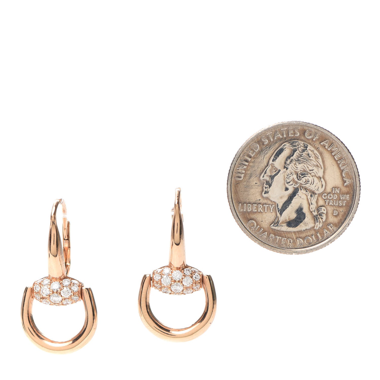 Gucci 18K Rose Gold Diamond Horsebit Drop Earrings 2 of 6