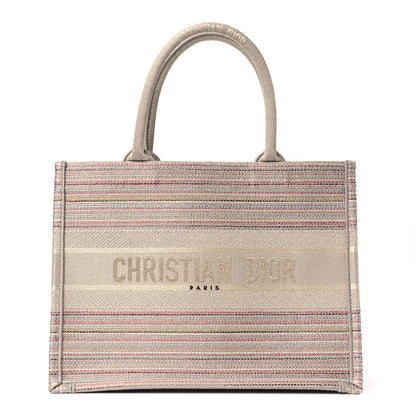 Christian Dior Canvas Embroidered Medium Stripes Book Tote Beige Multicolor 1 of 6
