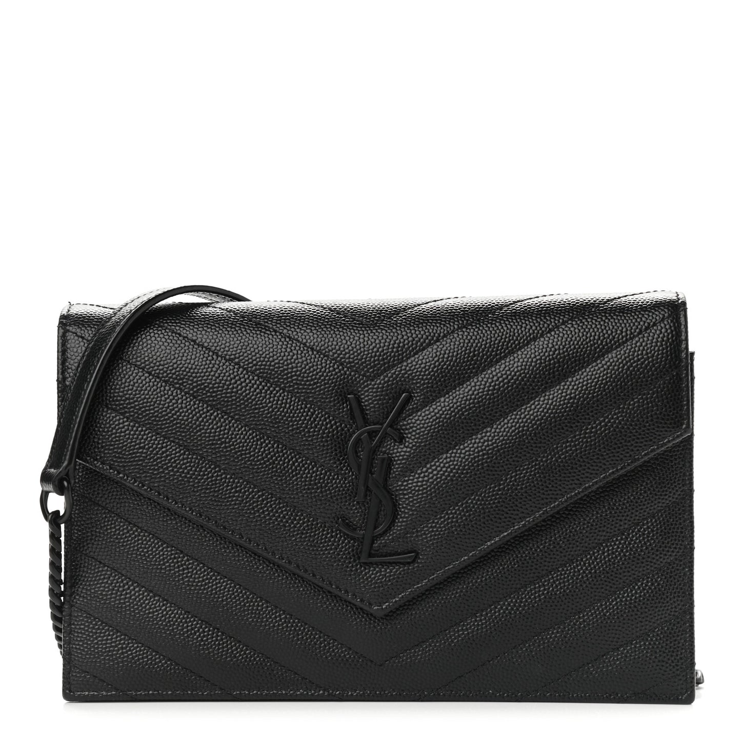 Grain De Poudre Matelasse Chevron Monogram Envelope Chain Wallet Black