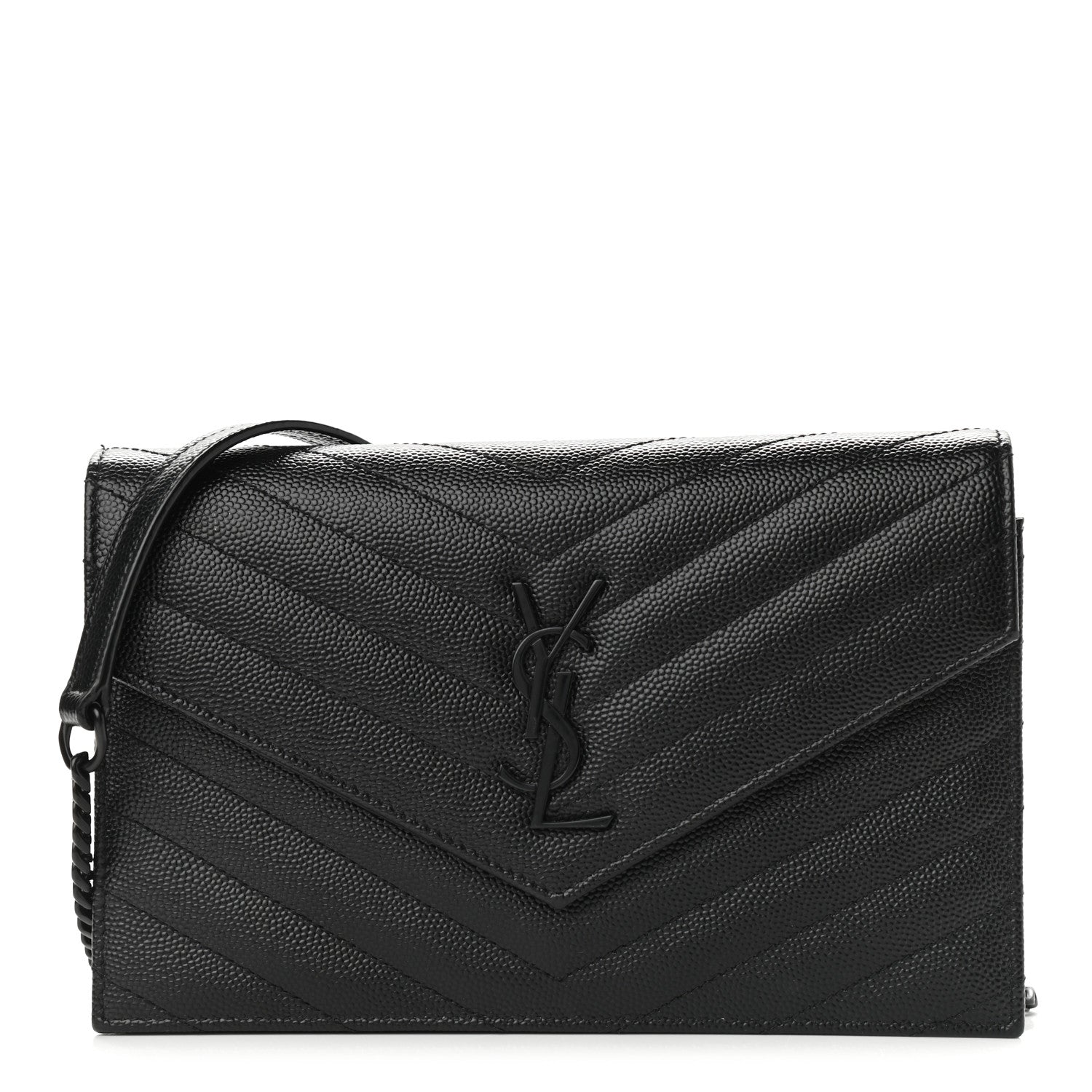 Saint Laurent Grain De Poudre Matelasse Chevron Monogram Envelope Chain Wallet Black 1 of 8