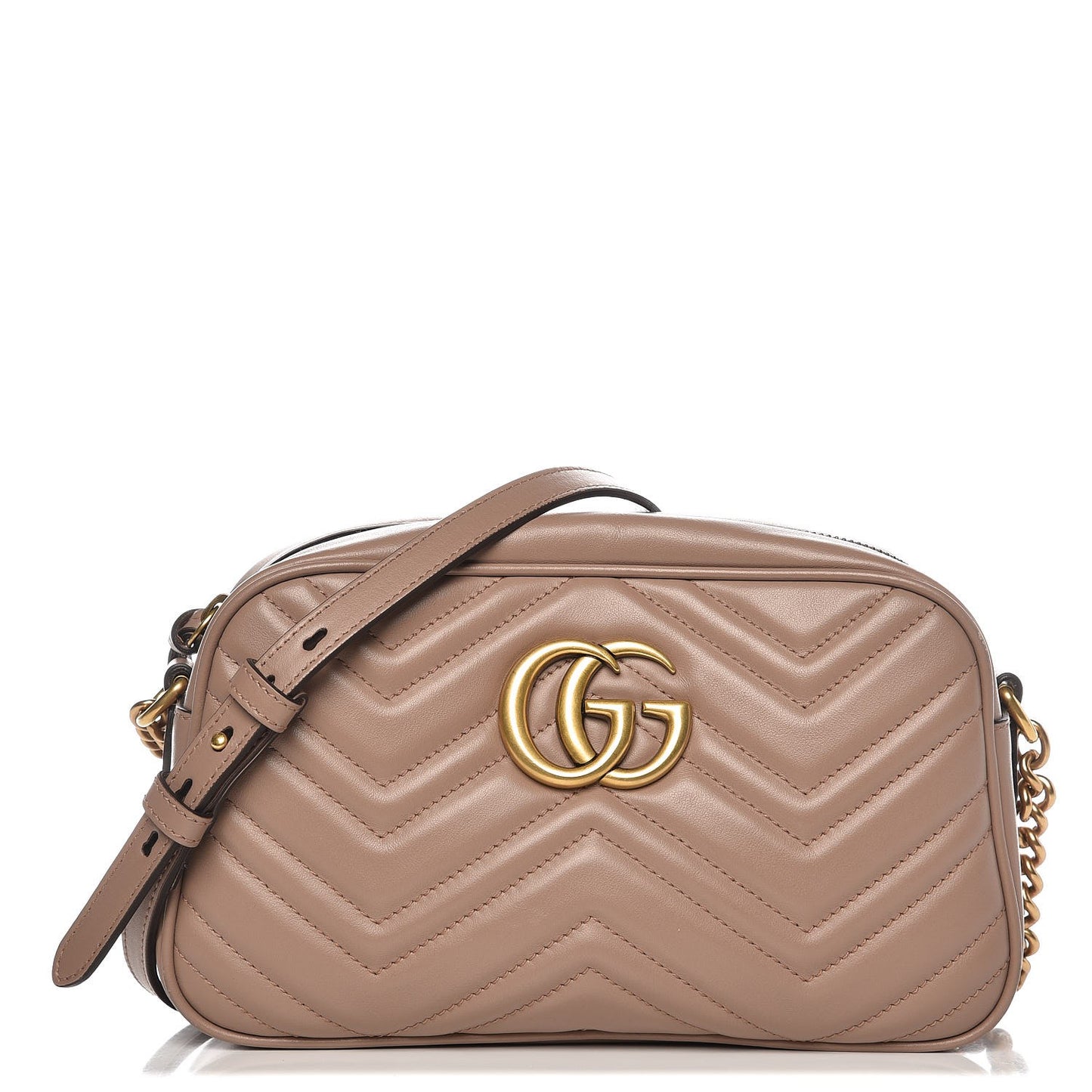 Calfskin Matelasse Small GG Marmont Chain Shoulder Bag Taupe