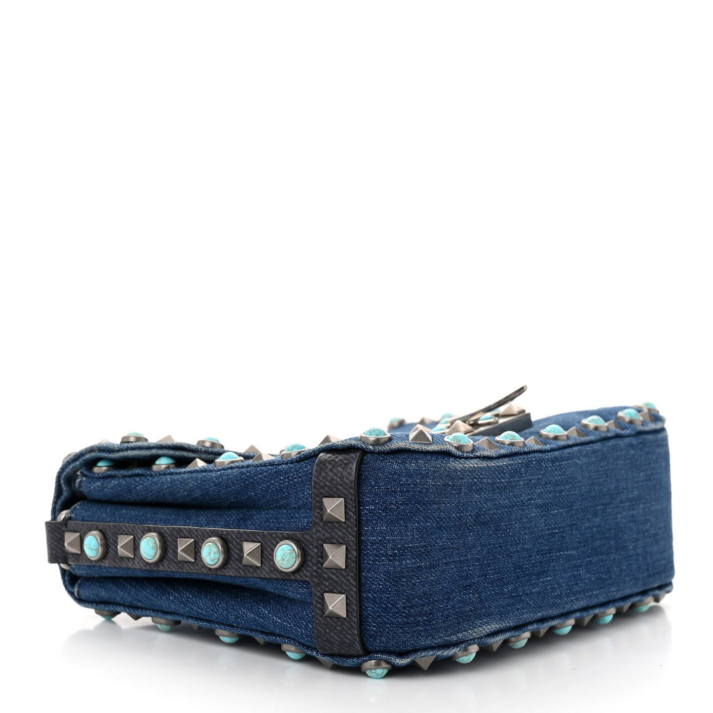 Denim Guitar Strap Rockstud Rolling Shoulder Flap Messenger Bag