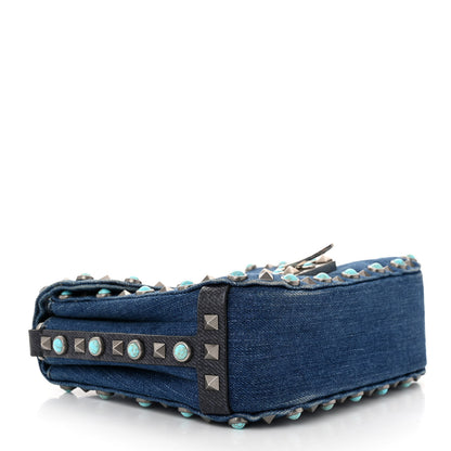 Valentino Garavani Denim Guitar Strap Rockstud Rolling Shoulder Flap Messenger Bag 6 of 21