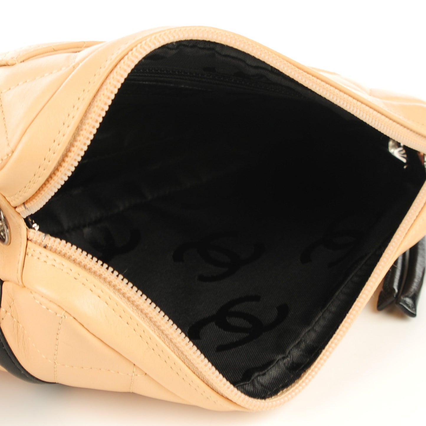 Calfskin Quilted Cambon Pochette Beige Black