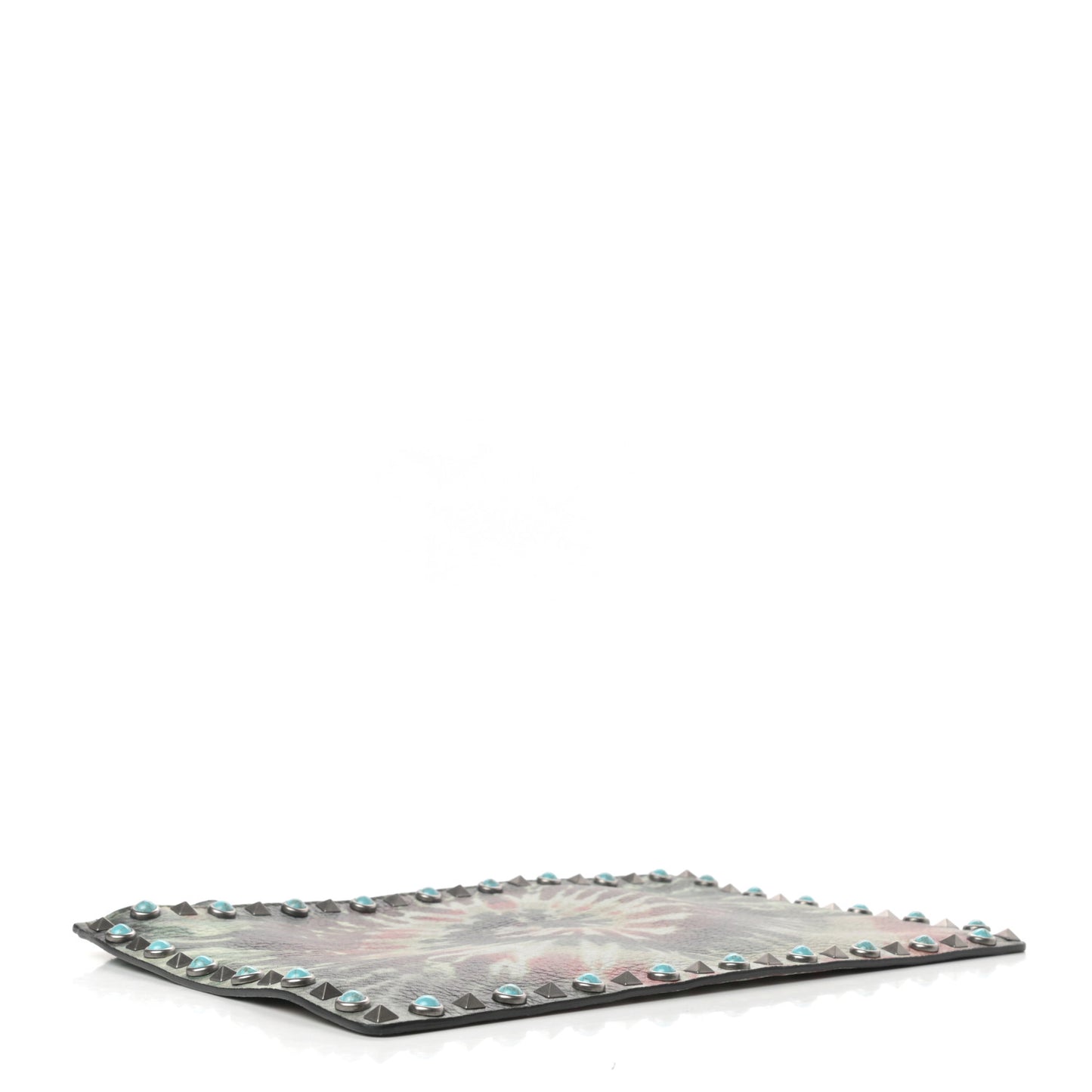 Pebbled Calfskin Tie Dye Large Rockstud Rolling Zip Pouch Deep Army Green