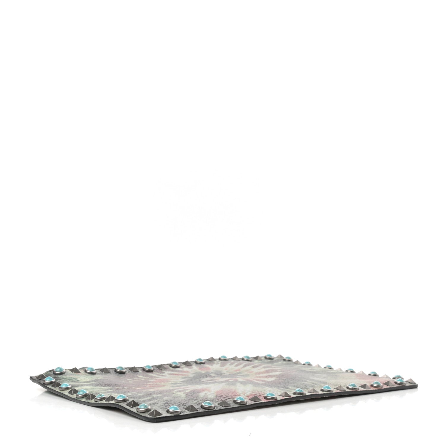 Valentino Garavani Pebbled Calfskin Tie Dye Large Rockstud Rolling Zip Pouch Deep Army Green 4 of 6