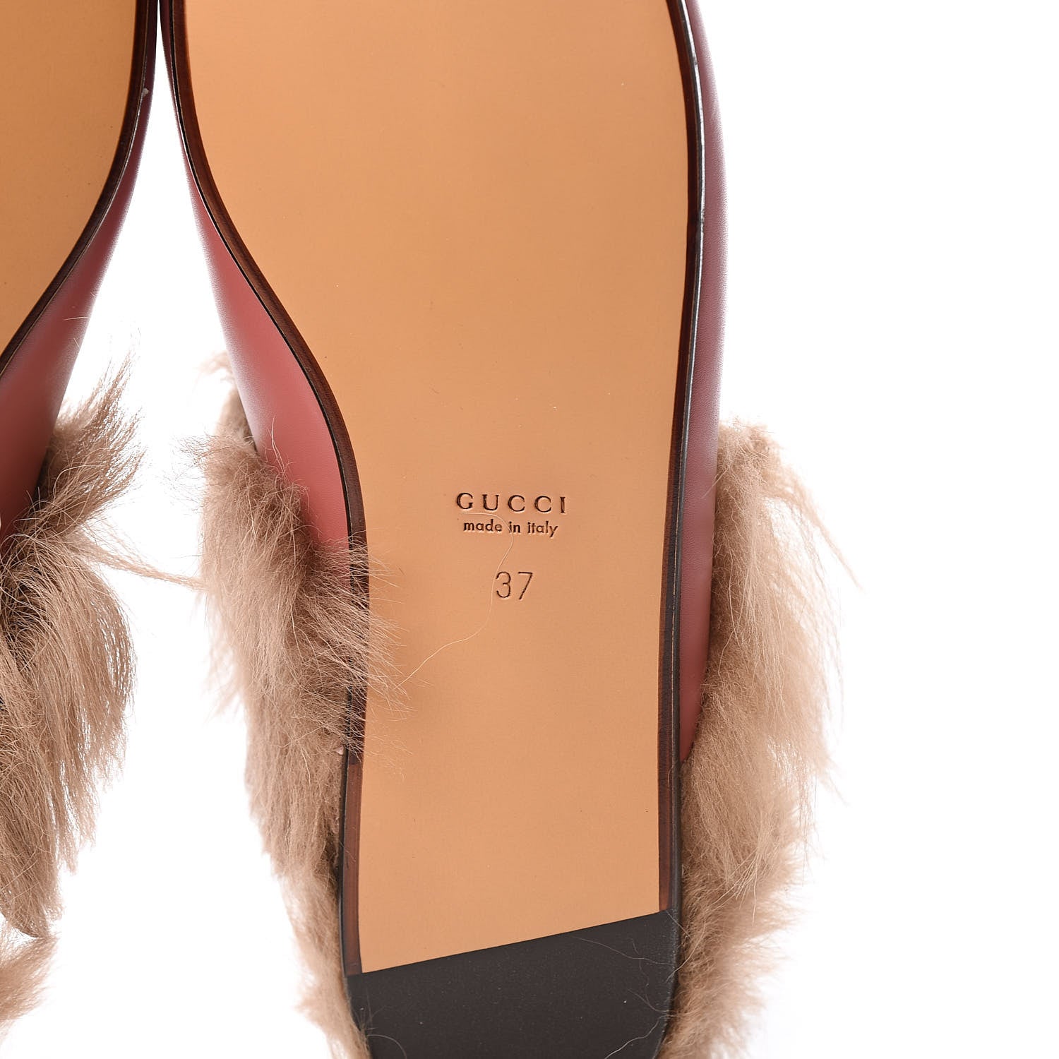 Gucci Calfskin Fur Womens Princetown Slippers 37 Lipstick Rose Natural 6 of 7