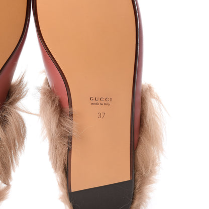 Gucci Calfskin Fur Womens Princetown Slippers 37 Lipstick Rose Natural 6 of 7