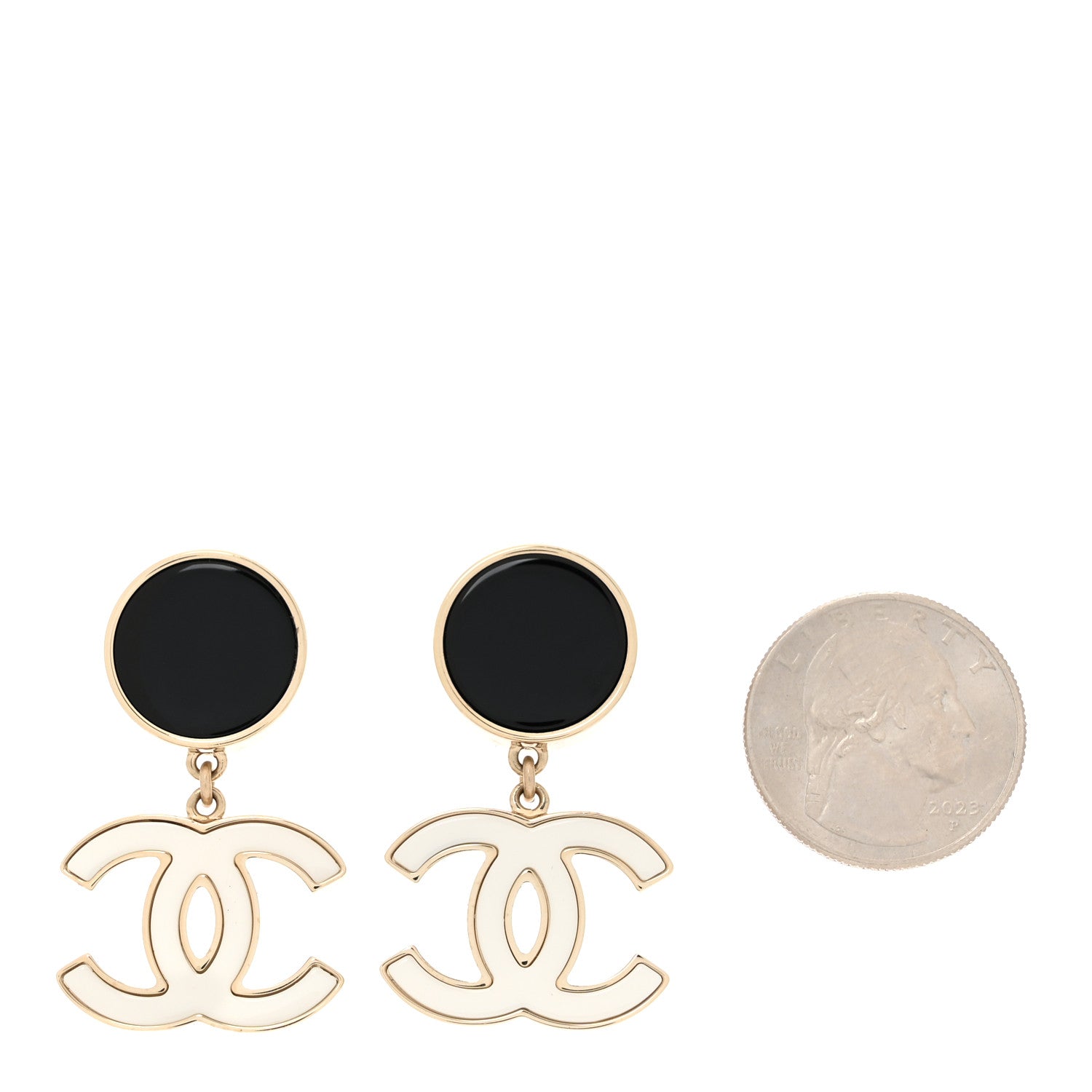 Chanel Enamel CC Drop Earrings Black White 2 of 6