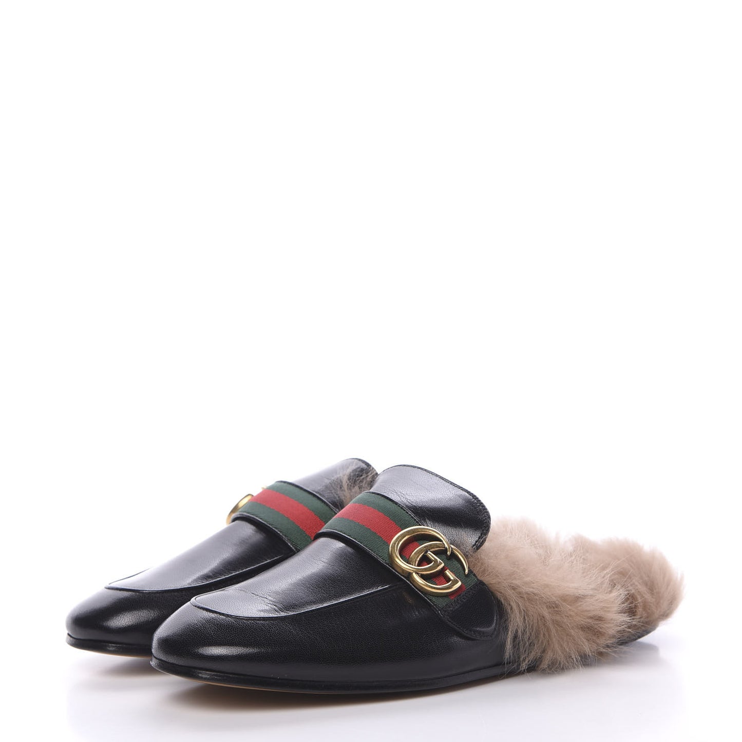Goatskin Fur Web GG Mens Princetown Slippers 7 Black