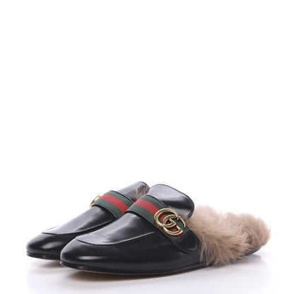 Gucci Goatskin Fur Web GG Mens Princetown Slippers 7 Black 3 of 7