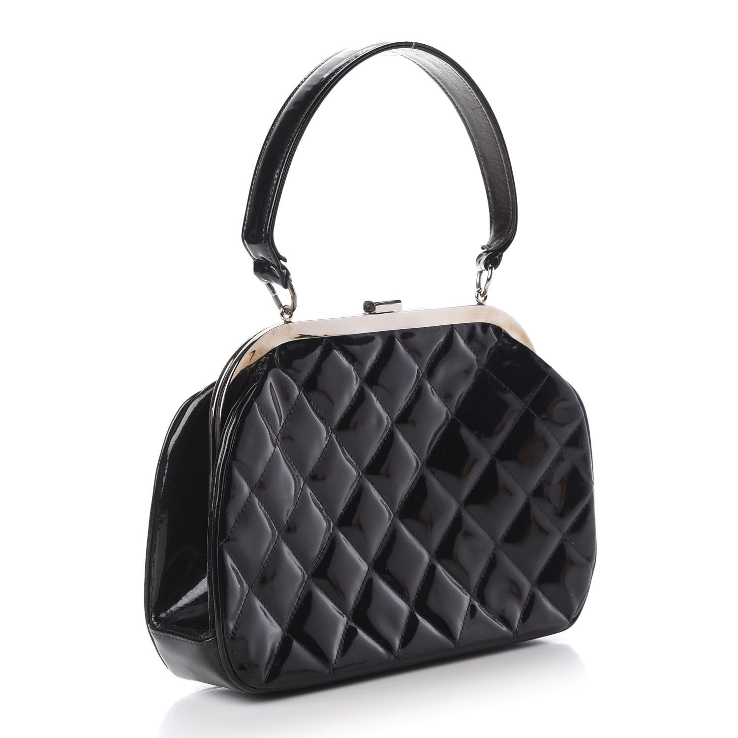 Chanel Patent Quilted Kisslock Frame Bag Black 3 of 17