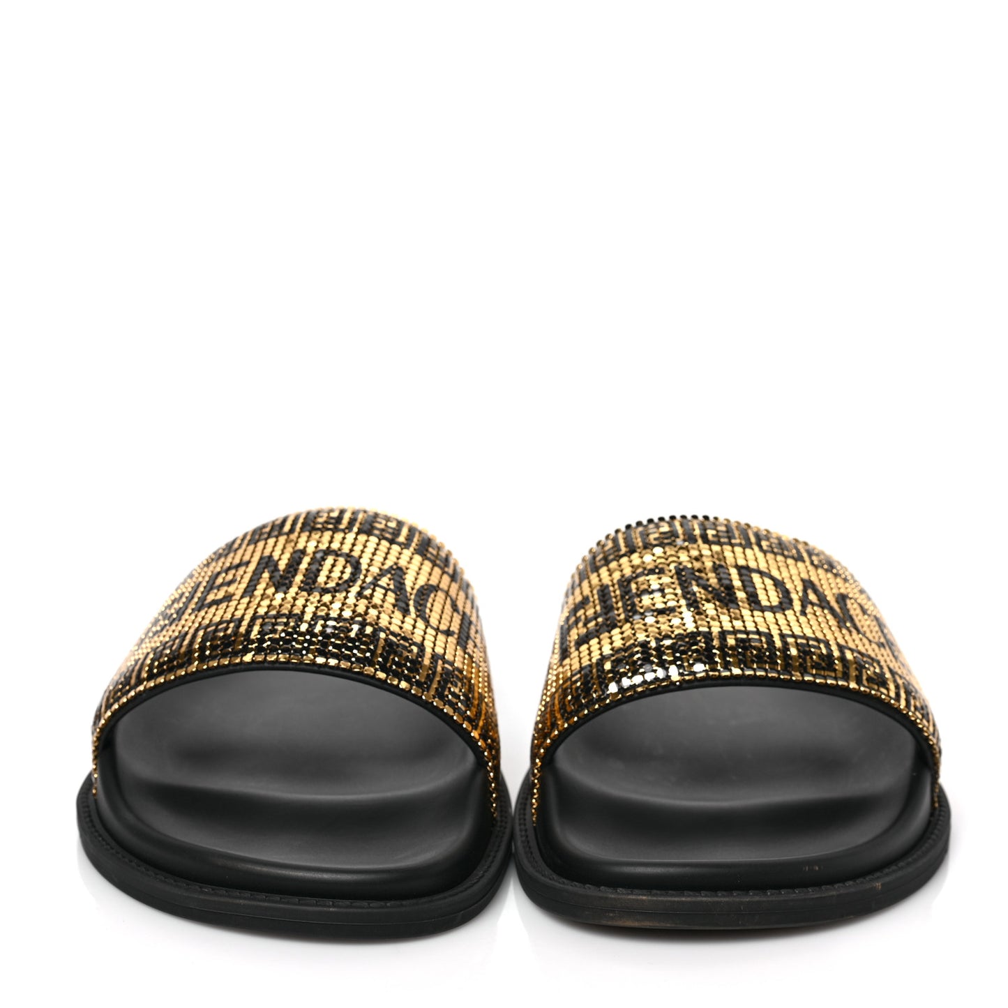 X VERSACE Rubber Metal Mesh Logo Slide Mens Sandals 6 Black Gold