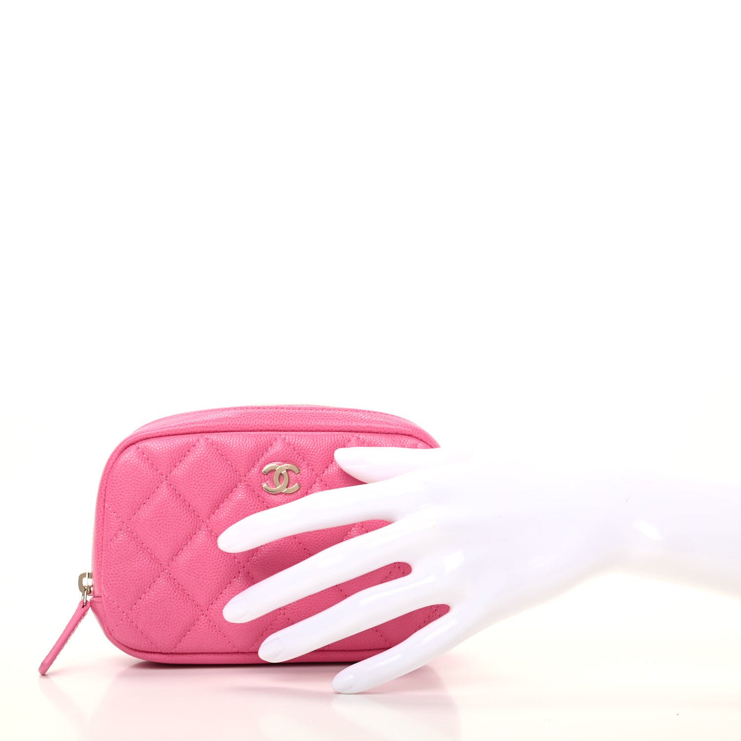 Caviar Quilted Small Curvy Pouch Cosmetic Case Pink