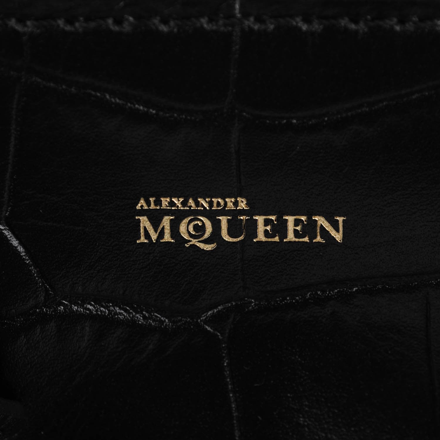 Alexander McQueen Calfskin Crocodile Embossed Small Skull Padlock Zip Around Tote Black 6 of 8