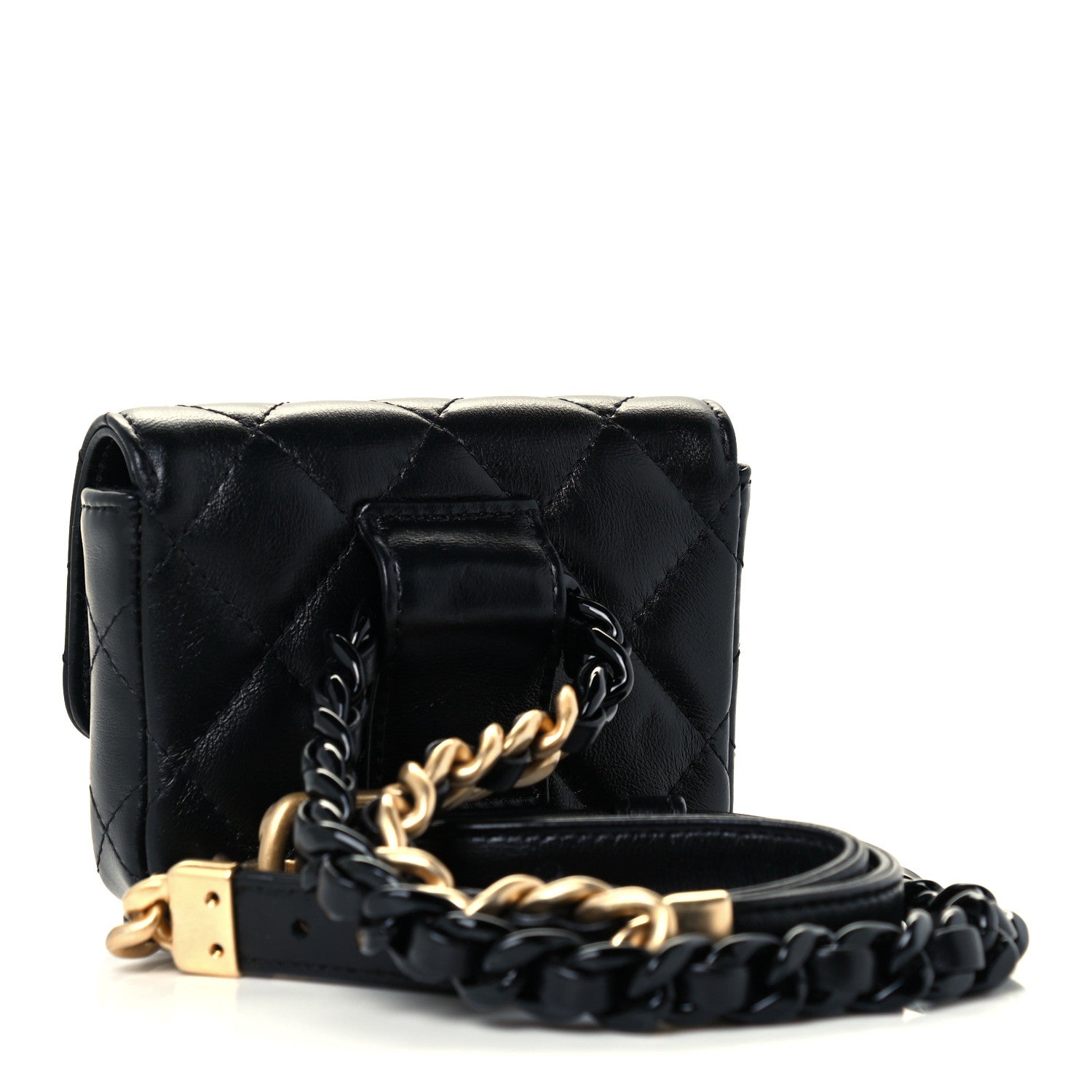 Chanel Lambskin Lacquered Metal Quilted Flap Chain Belt Bag Black 3 of 11