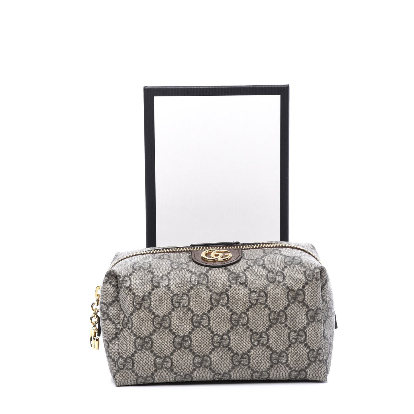 Soft GG Supreme Monogram Calfskin Medium Ophidia Cosmetic Case Beige Ebony New Acero
