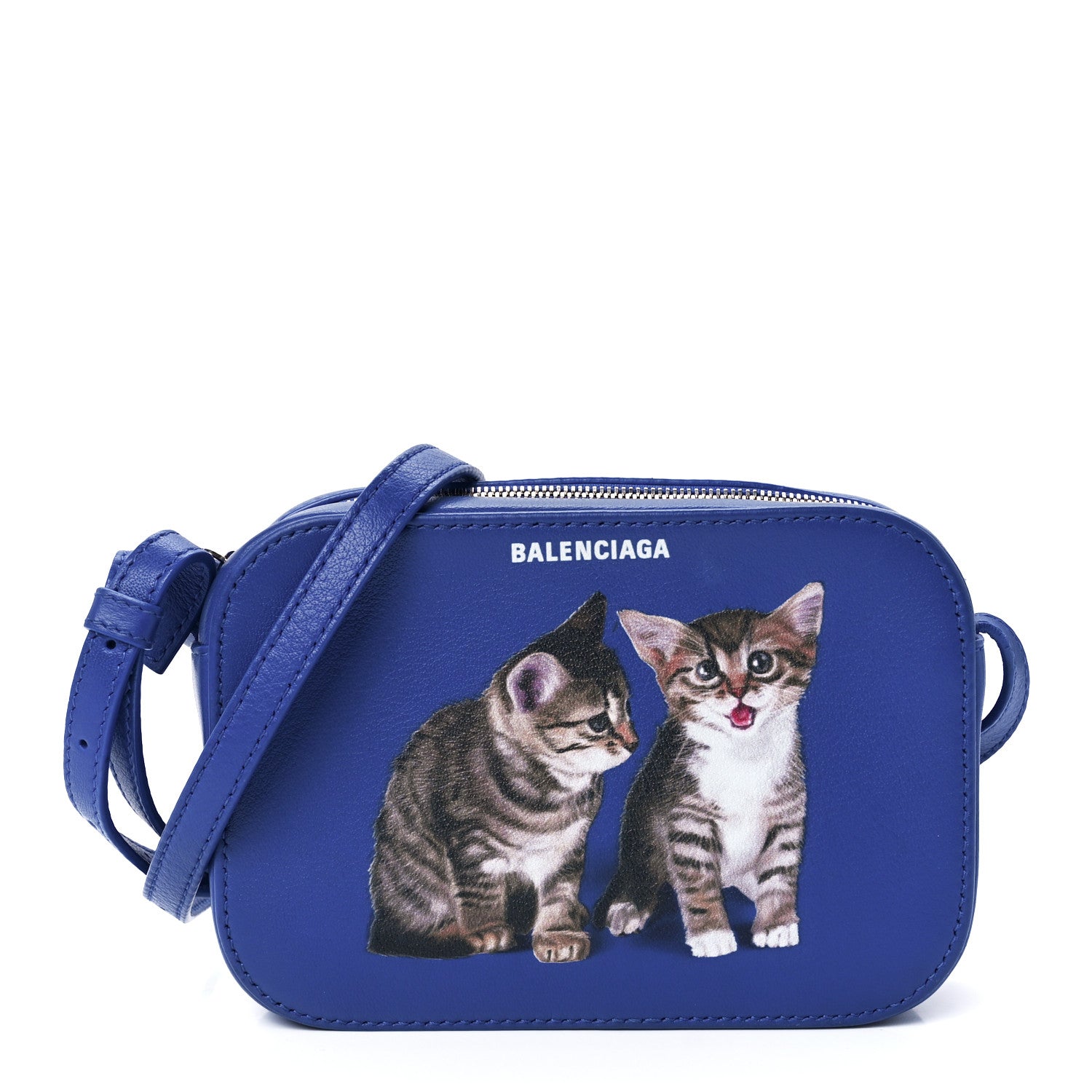 Balenciaga Smooth Calfskin Kittens Logo XS Everyday Camera Bag Electric Blue White 1 of 11