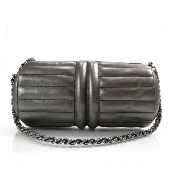 Chanel Leather Quilted Evening Bag Metallic Gray 1 of 8
