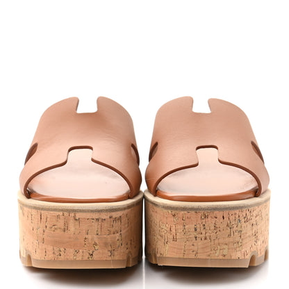Hermes Calfskin Cork Eze 30 Sandals 35 Marron Glaise 2 of 9