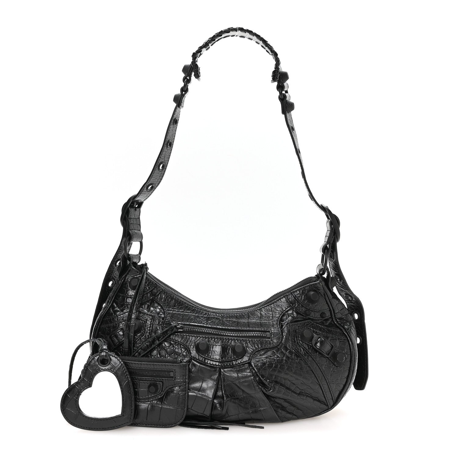 Balenciaga Extra Supple Calfskin Crocodile Embossed Monochrome Small Le Cagole Shoulder Bag Black 3 of 11