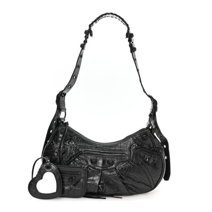 Balenciaga Extra Supple Calfskin Crocodile Embossed Monochrome Small Le Cagole Shoulder Bag Black 3 of 11