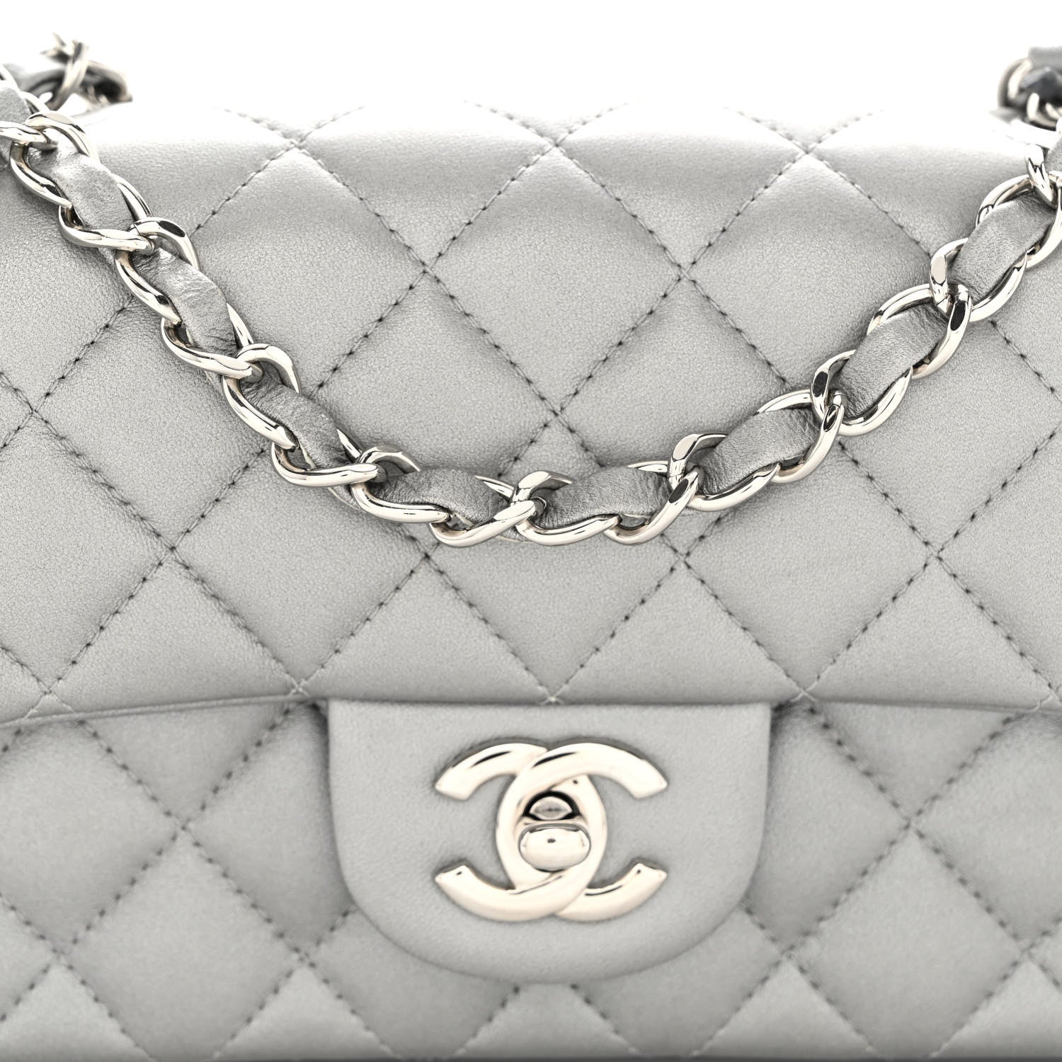 Chanel Metallic Lambskin Quilted Mini Rectangular Flap Silver 8 of 12