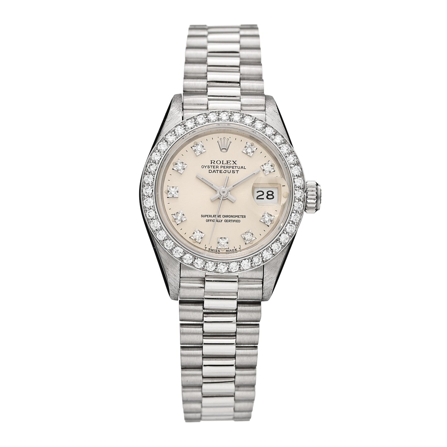 Rolex Platinum Diamond Bezel 26mm Datejust Watch Silver 69136 1 of 5