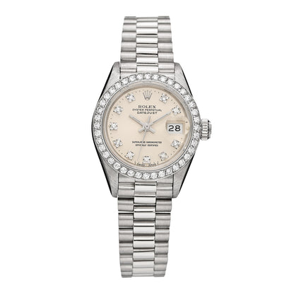 Rolex Platinum Diamond Bezel 26mm Datejust Watch Silver 69136 1 of 5