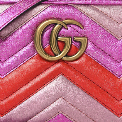 Gucci Laminated Nappa Matelasse Small GG Marmont Chain Shoulder Bag Fuxia Rosso Rosa 8 of 10