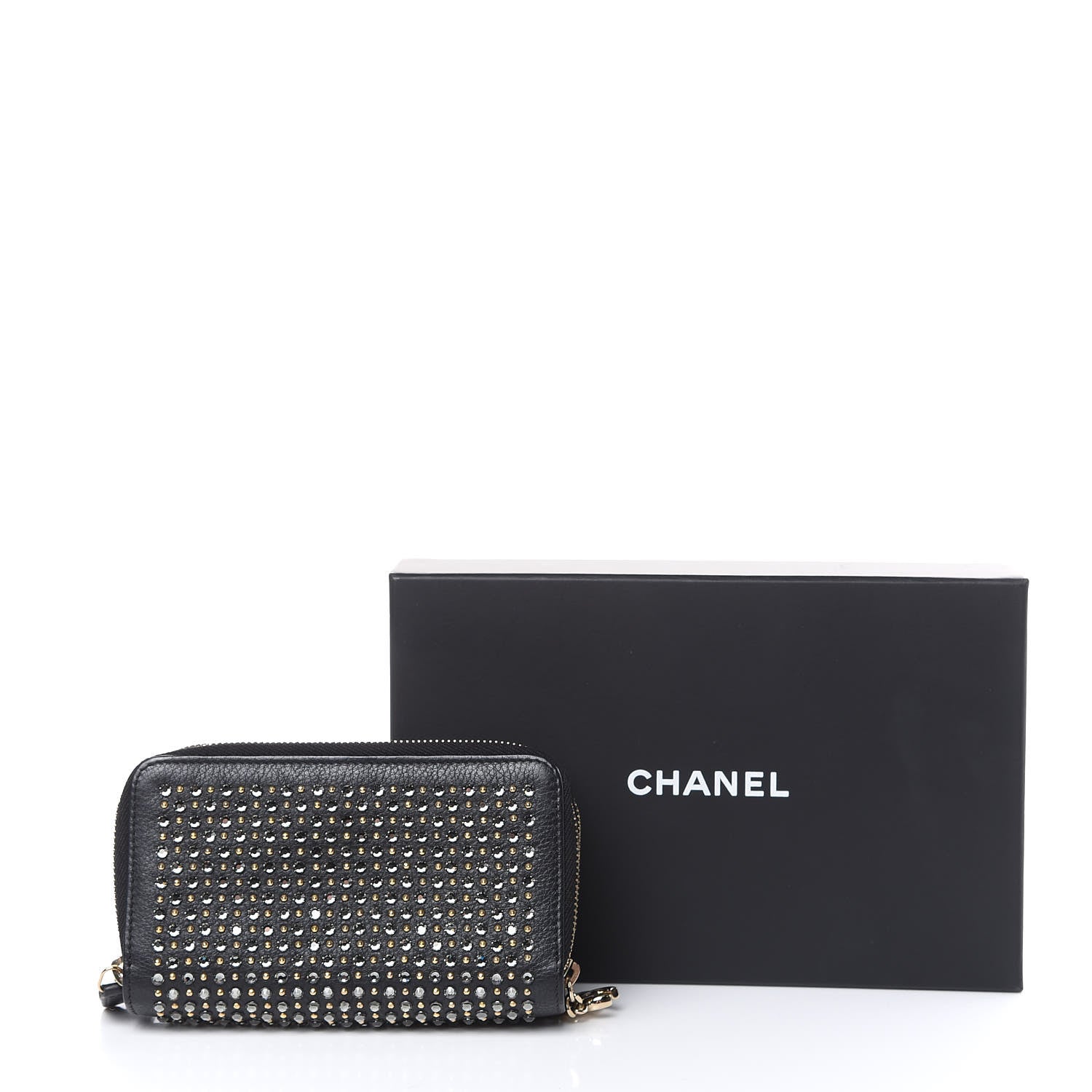 Chanel Bullskin Strass Studded Zip Around Phone Holder Black 12 of 12