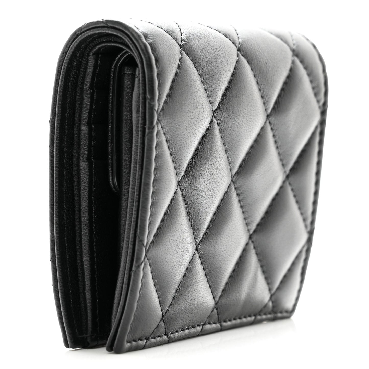 Lambskin Quilted CC Compact Bifold Wallet Black