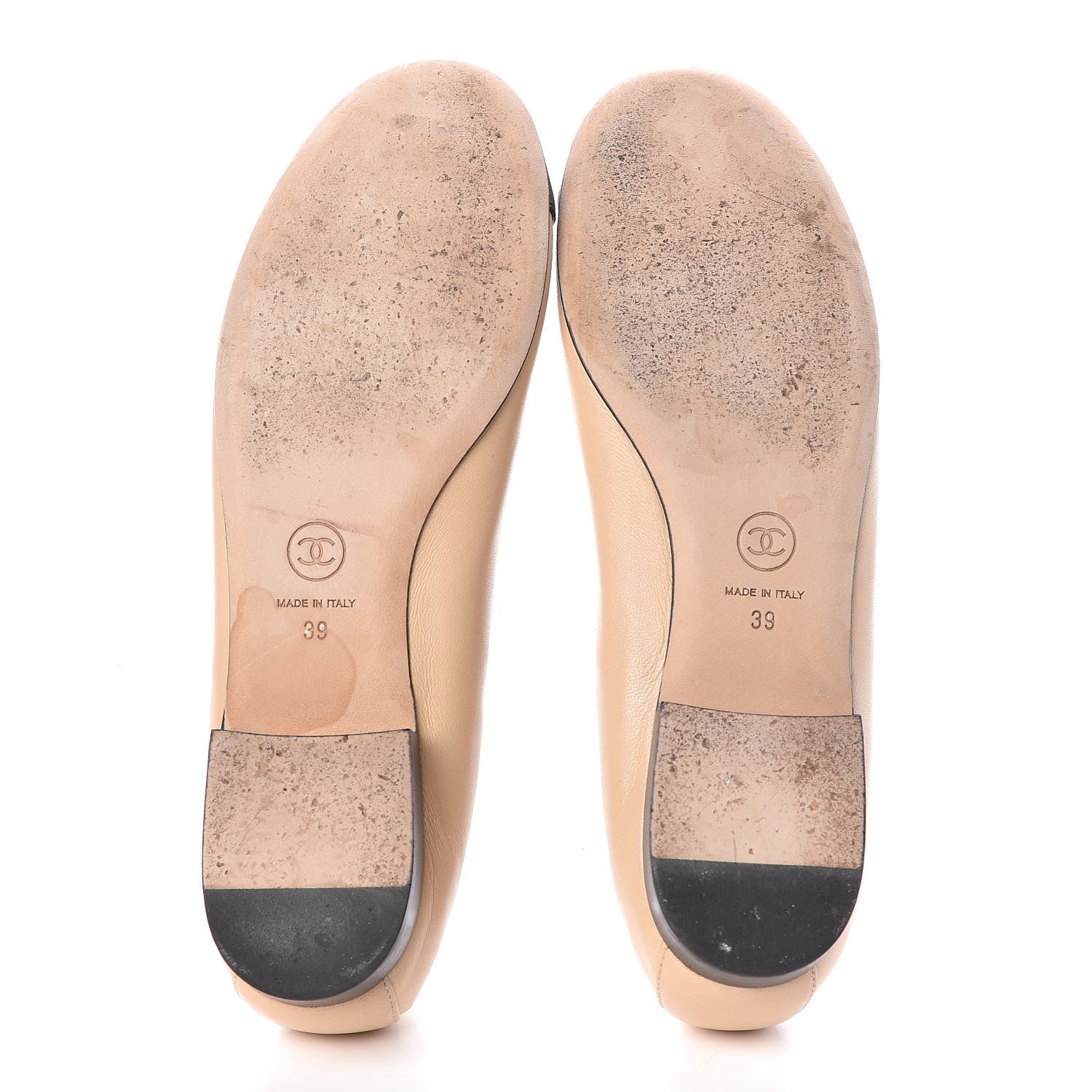 Chanel Lambskin CC Elastic Cap Toe Ballerina Flats 39 Beige Black 5 of 11