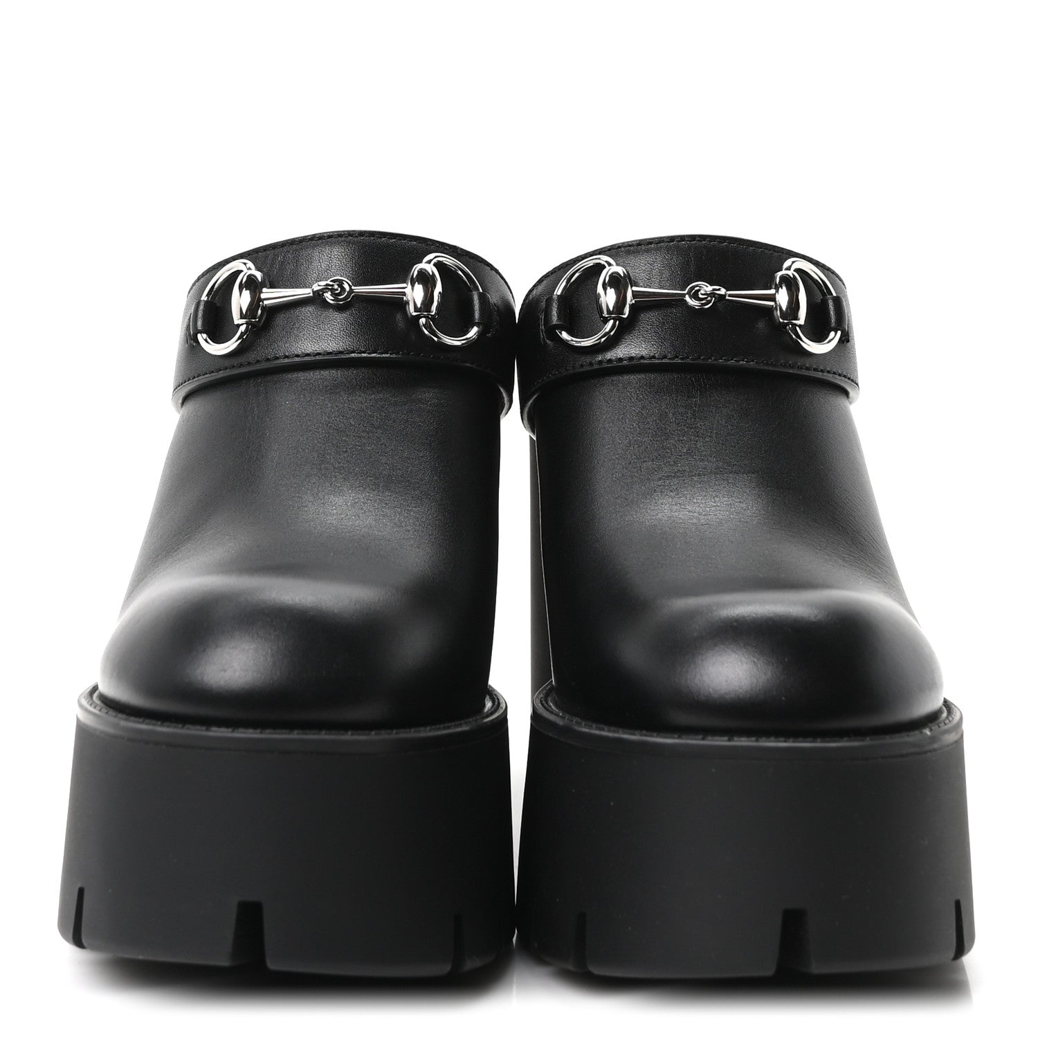 Gucci Real Betis Glamour Calfskin Horsebit Platform Mules 37 Black 3 of 10