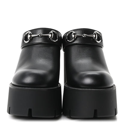 Gucci Real Betis Glamour Calfskin Horsebit Platform Mules 37 Black 3 of 10