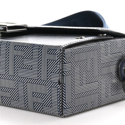 Fendi Vitello King FF Lines Embossed Bi-Color Baguette Soft Trunk Ghiaia Blue Mirto 7 of 8