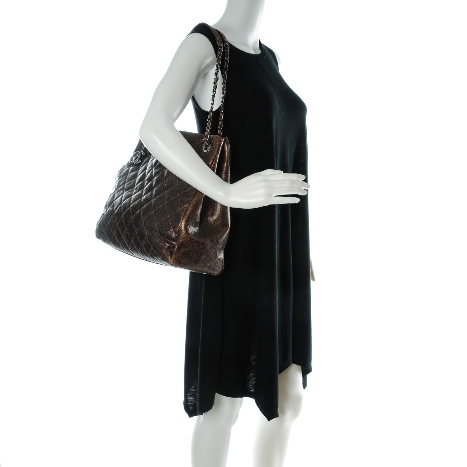 Chanel Iridescent Caviar Quilted Tall Chic Shopping Tote Dark Gold 11 of 18