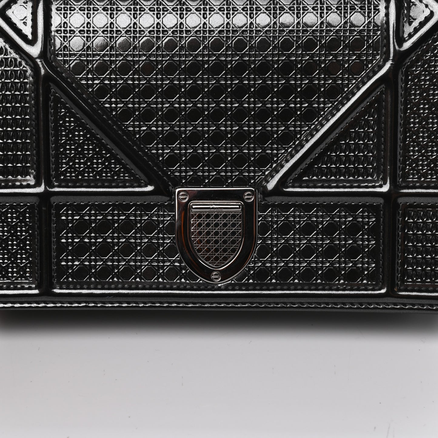 Metallic Patent Micro-Cannage Diorama Wallet on Chain Pouch Onyx Black