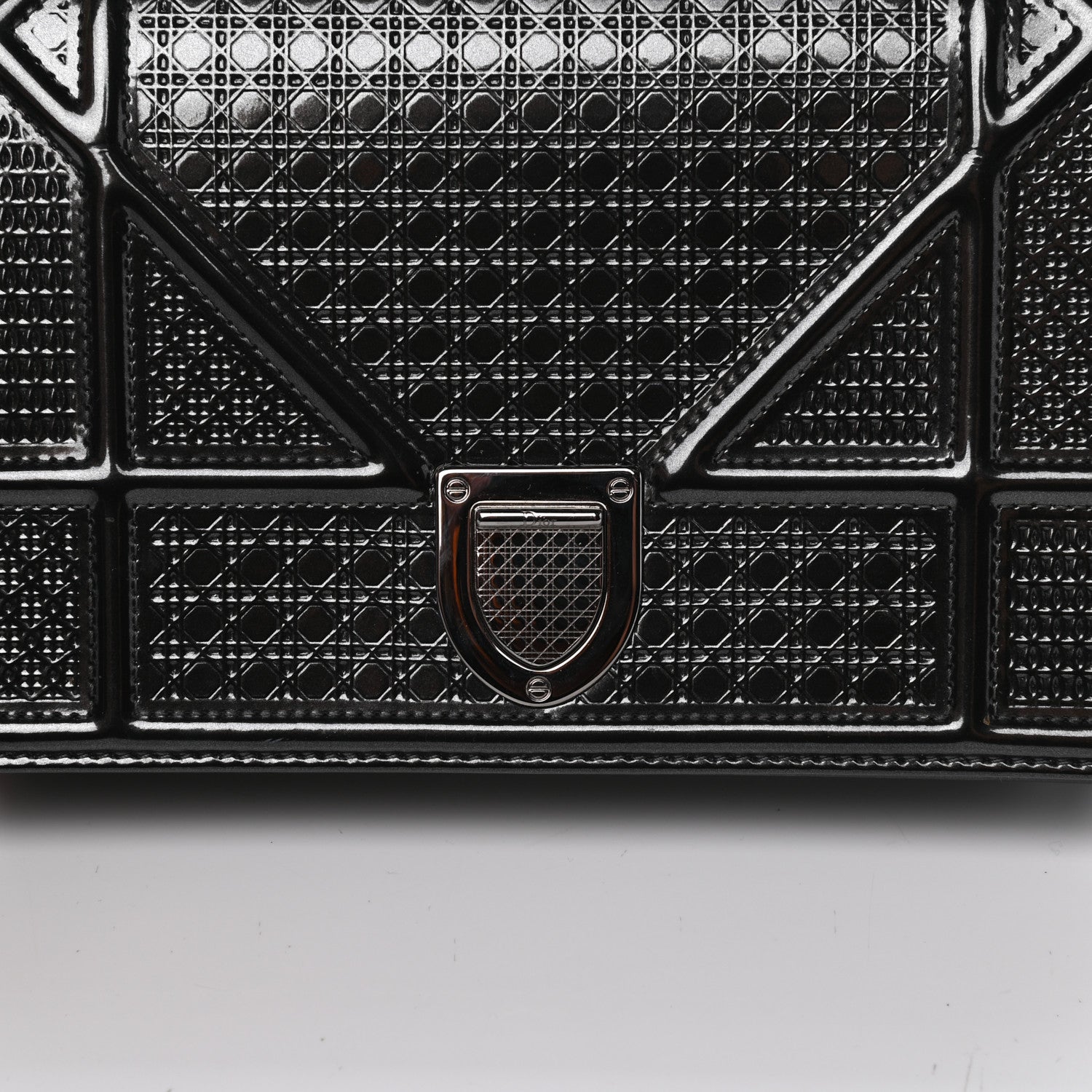 Christian Dior Metallic Patent Micro-Cannage Diorama Wallet on Chain Pouch Onyx Black 11 of 11
