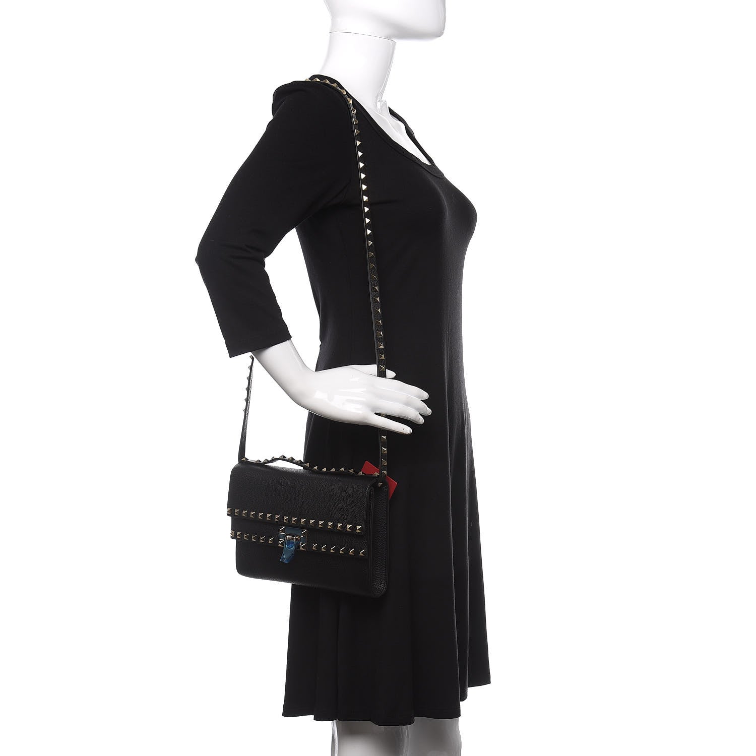 Valentino Garavani Grainy Calfskin Rockstud Double Flap Crossbody Bag Black 2 of 13