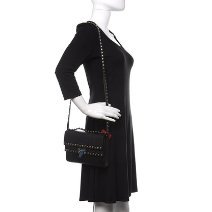 Valentino Garavani Grainy Calfskin Rockstud Double Flap Crossbody Bag Black 2 of 13