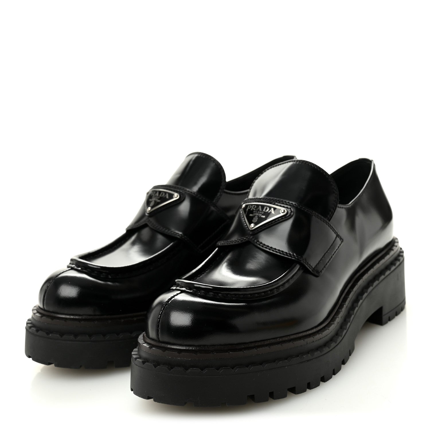 Prada Spazzolato Metal Triangle Logo 50mm Loafers 39 Black 3 of 11