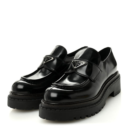 Prada Spazzolato Metal Triangle Logo 50mm Loafers 39 Black 3 of 11